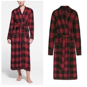 SKIMS  Robe S/M Red Black Brick Buffalo Check Loungewear Cozy (new)